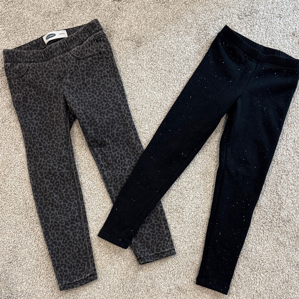 Old Navy Kids Gray Leopard and Black Sparkle Leggings